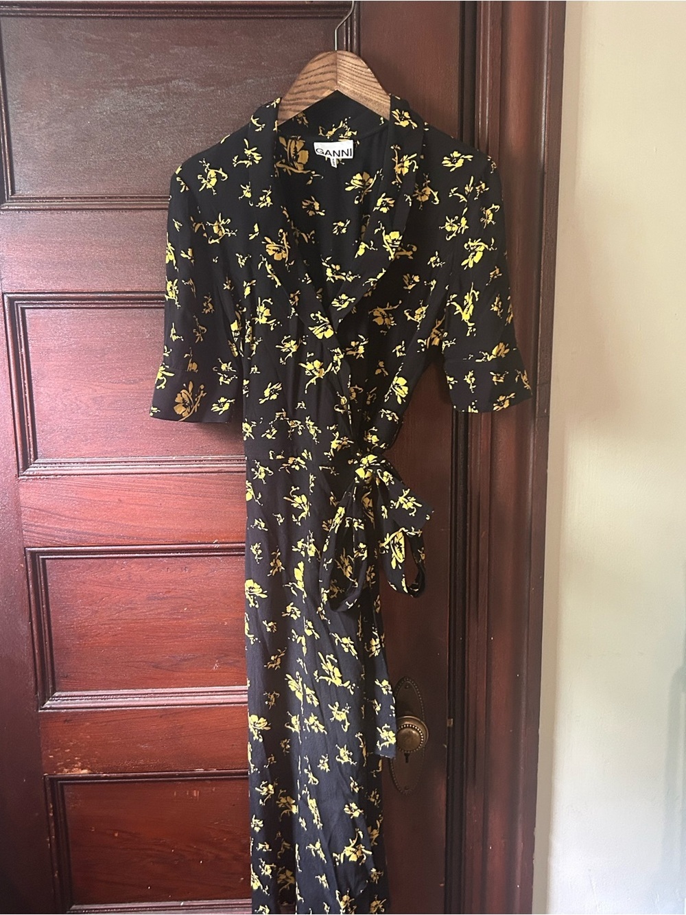 GANNI Dalton Wrap Dress Midi Floral Tie Waist V-Neck Feminine Scandi Chic Size34 - Picture 5 of 11